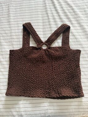 Mango Chocolate Brown Knit Crop Tank Top